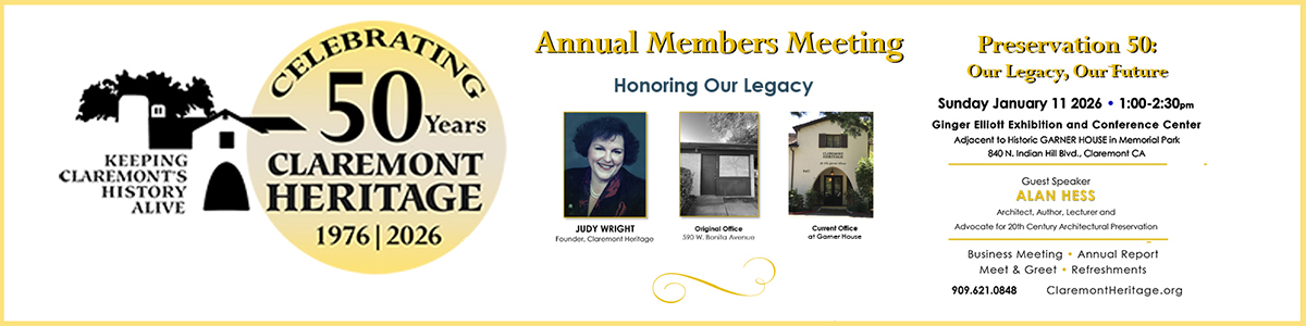 Claremont Heritage Annual Meeting Sun Jan 11 at 1pm | Click image to email your reservations