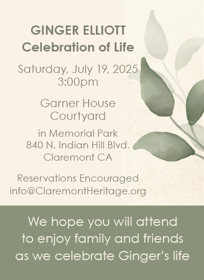 Ginger Elliott Celebration of Life Sat July 19 3:0pm Garner House Courtyard