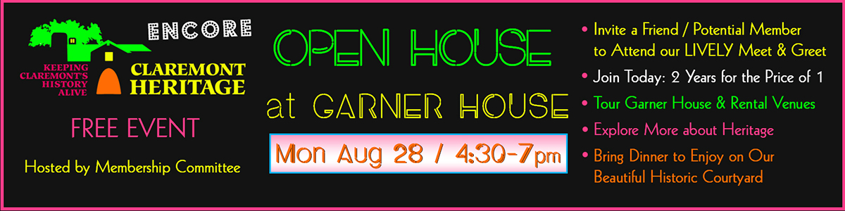 Garner House Open House Mon July 31 5:30-7pm